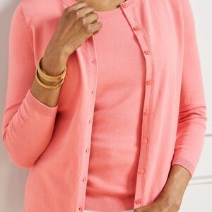 Talbots Charming Coral Pima Cotton Knit Cardigan Size X
